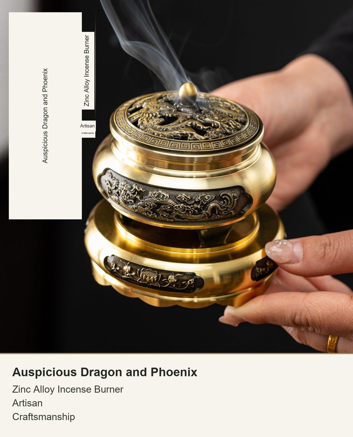 Colección de incensarios y bases de dragón, fénix y loto
