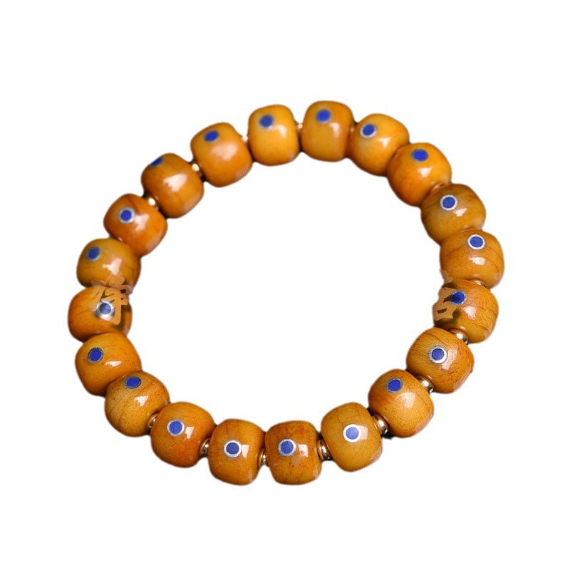 EverestArtstudios Bone Inlaid Bead Agate Dzi-Style Charm Bracelet