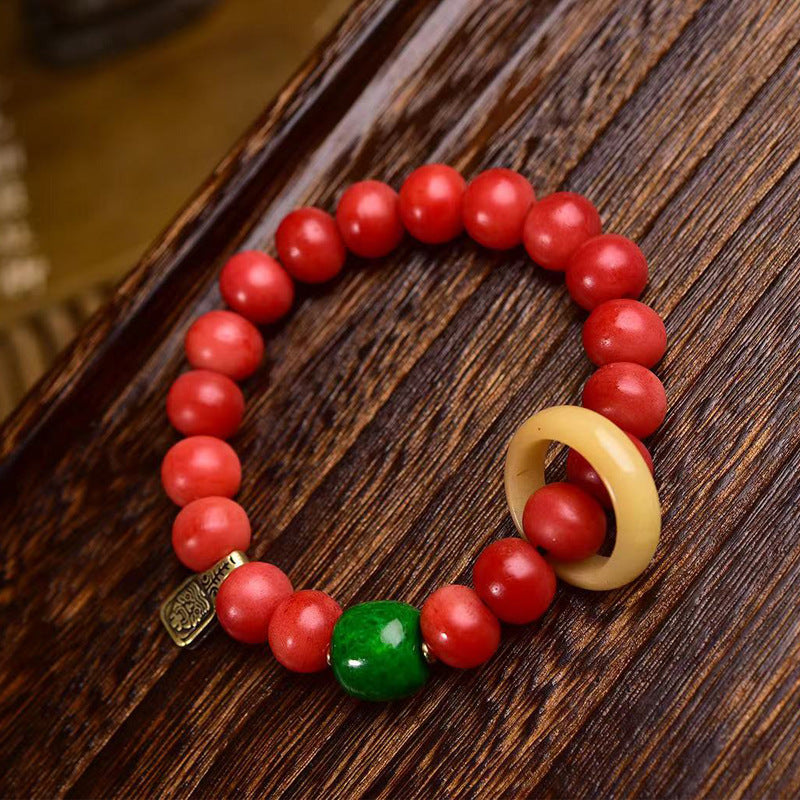 EverestArtstudios Camel Bone Crimson Rounded Bead Bracelet