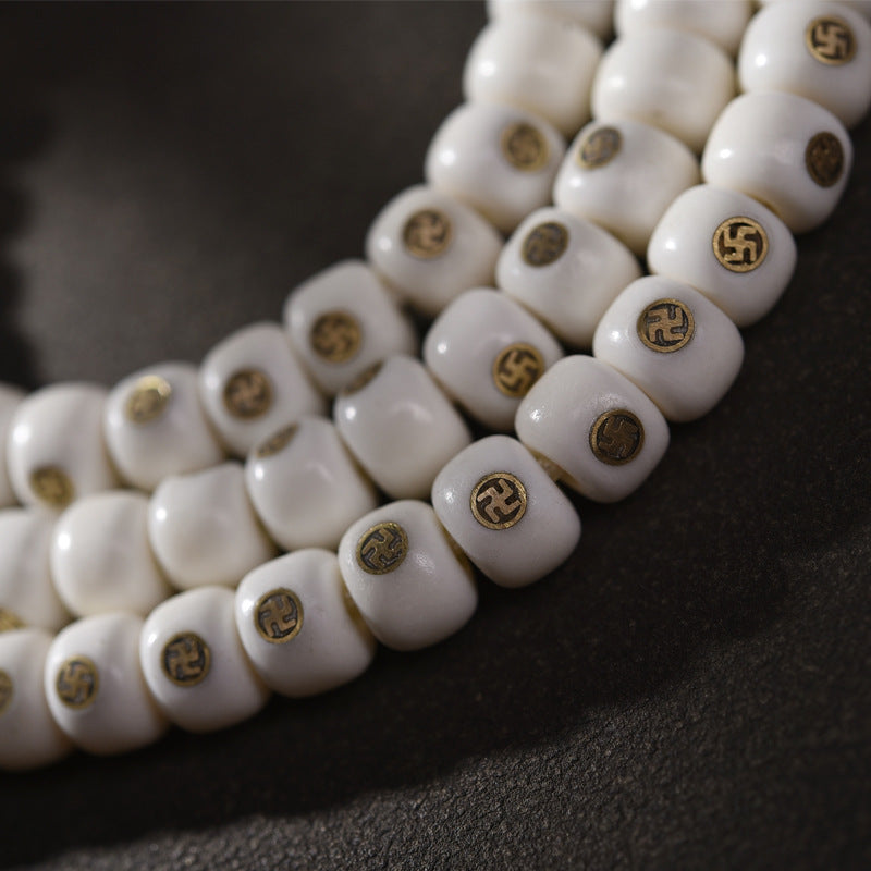 EverestArtstudios Camel Bone Inlaid Multi-Treasure or Auspicious Wan 108-Bead DIY Strand