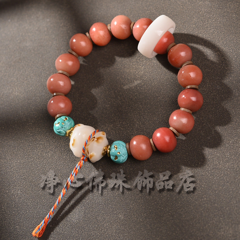EverestArtstudios Camel Bone Crimson Bead Ghau Charm Bracelet
