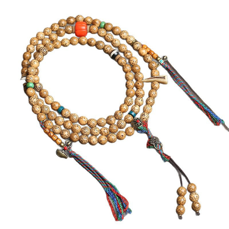 Tibetan Wenwan Open Film Star Moon Bodhi 108 Buddha Beads Multi-circle Bracelet Coral Yak Bone Copper Tee Accessories