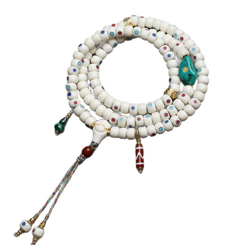 Natural deer bone inlaid Duobao swastika bucket beads 108 Buddha beads multi-ring bracelet agate coconut pedicle accessories Wenwan