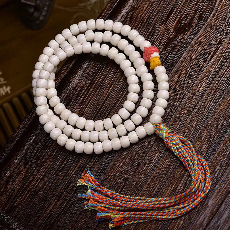 EverestArtstudios Natural Yak Bone 108-Bead Mala with Antler Accents