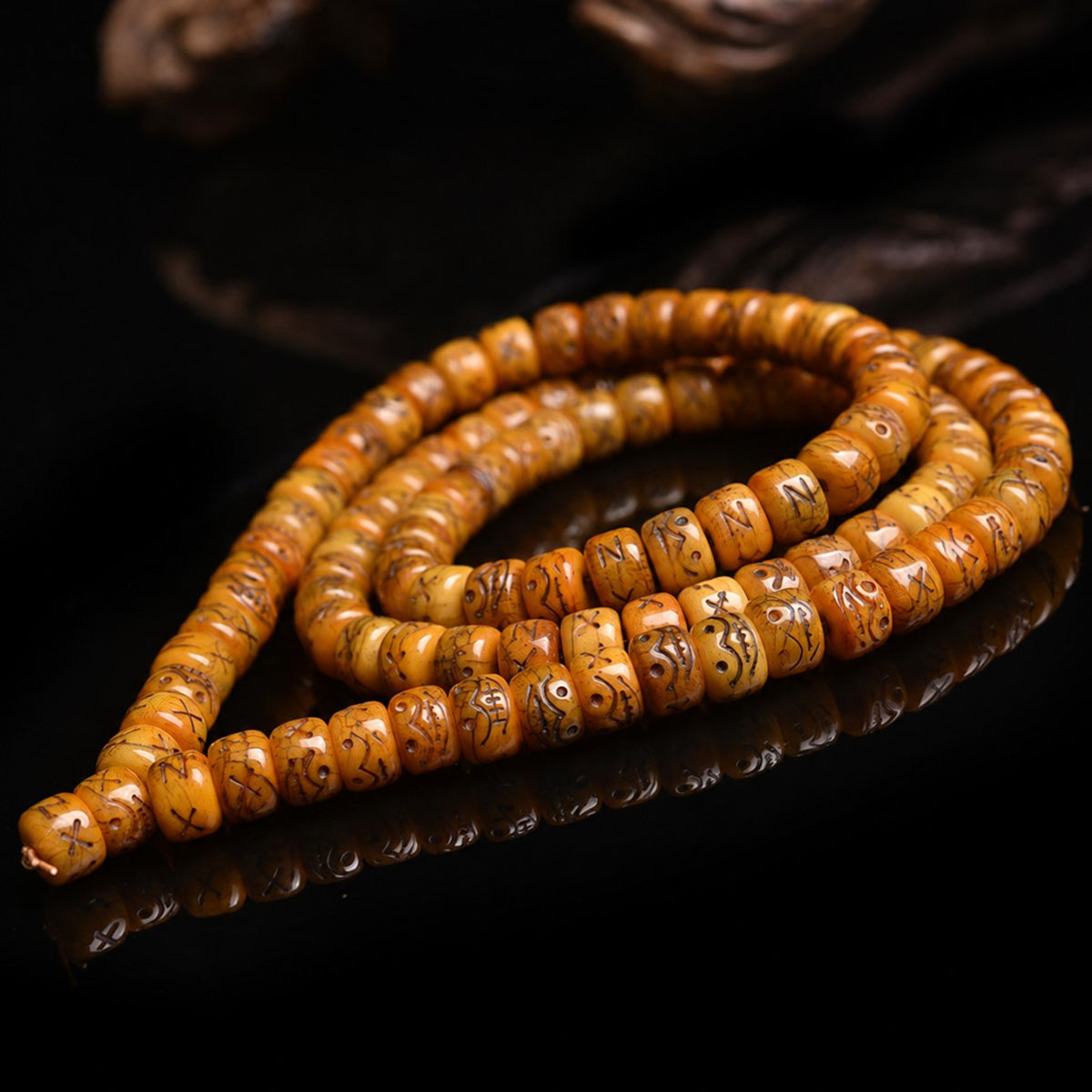 EverestArtstudios Natural Carved Camel Bone 108-Bead DIY Strand with Arhat Accent