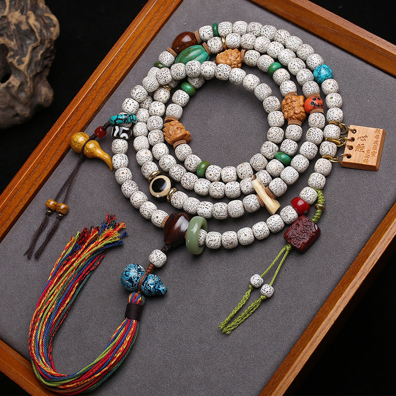 Natural Xingyue Bodhi bucket beads 108 Buddha beads diagonally across the sweater chain Tibetan cultural and play Guochao literary and artistic fringed rosary beads