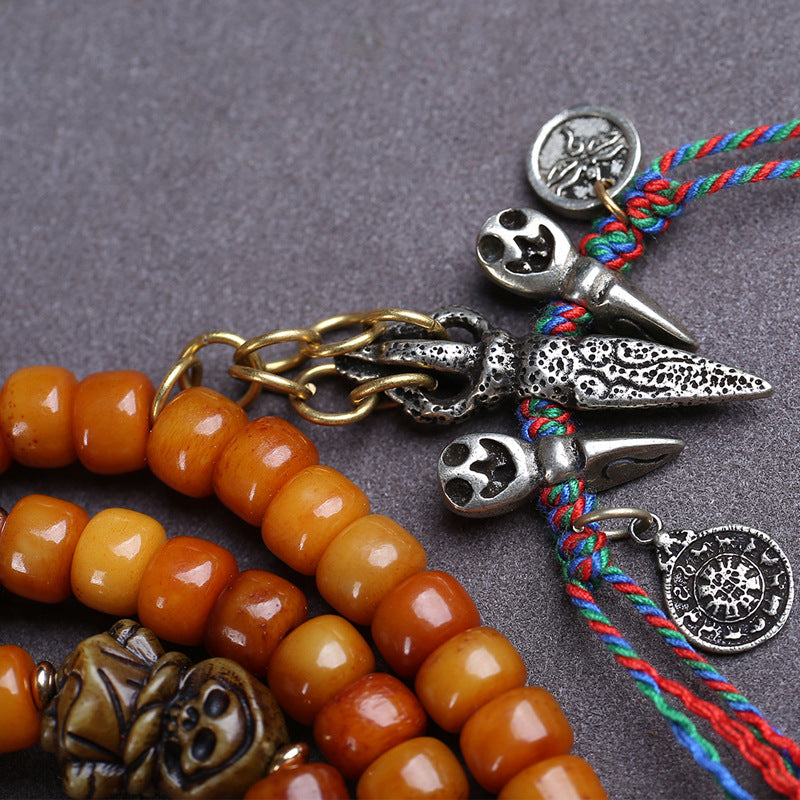 Tibetan return yak bone bucket beads 108 Buddha beads rosary beads engraving yellow God of Wealth pendant camel bone tee accessories
