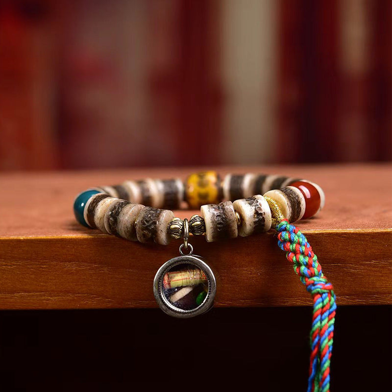 EverestArtstudios Bone Barrel Bead Agate Dzi-Style Bracelet