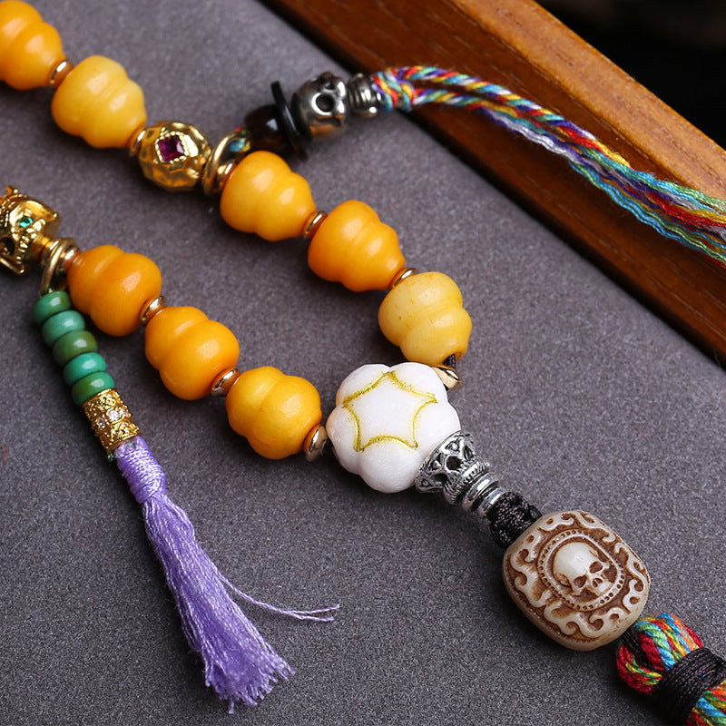 Tibetan return bone carving Fulu oblique span gourd yak bone back cloud agate tiger tooth dzi bead material glazed accessories