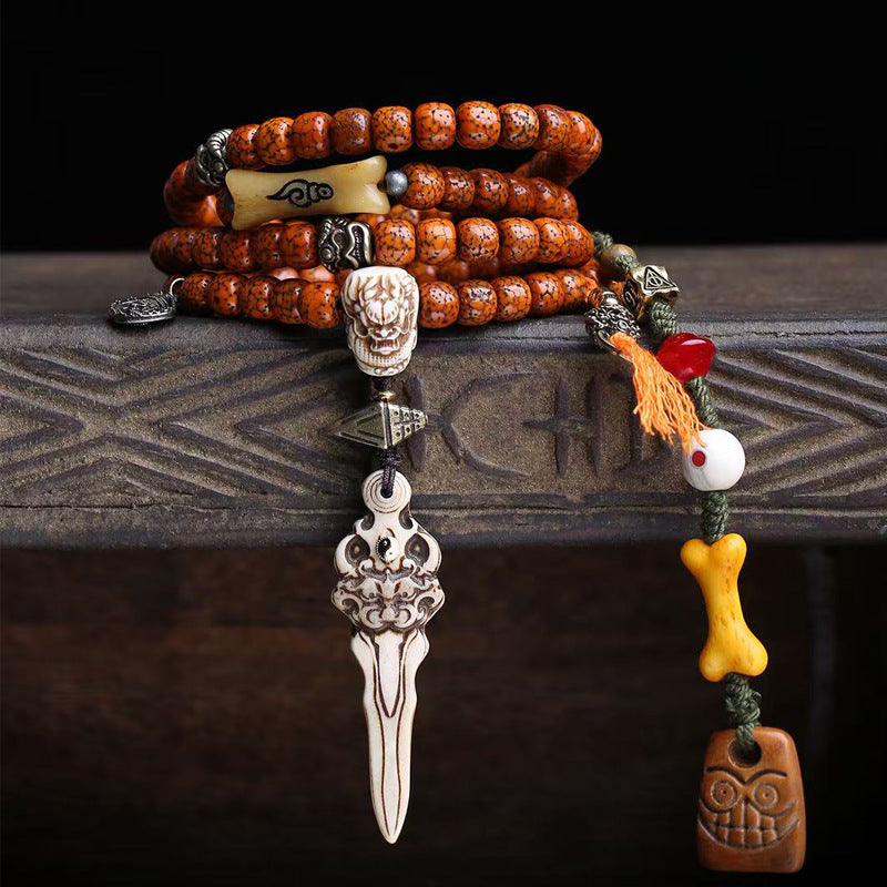 Natural Star Moon Bodhi Son 108 Buddha Beads Bucket Beads Return Opening Yak Bone Dragon Tee Copper Dapeng Bird Accessories