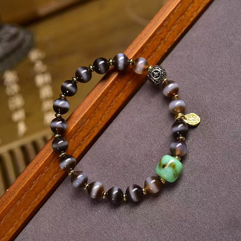 EverestArtstudios Etched Line Bead Agate Accent Bracelet