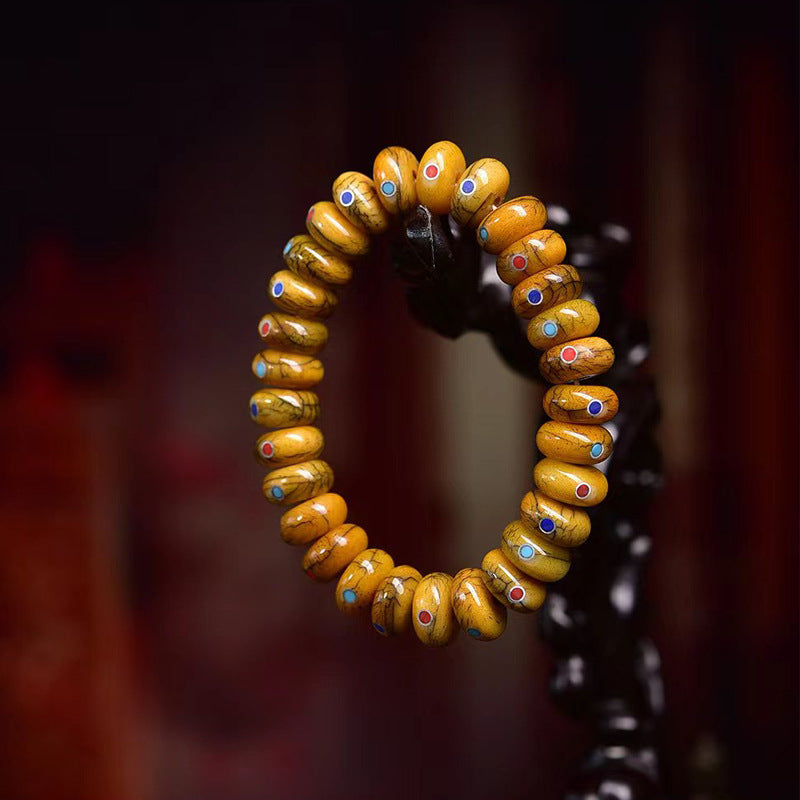 EverestArtstudios Yak Bone Inlaid Disc Bead Bracelet