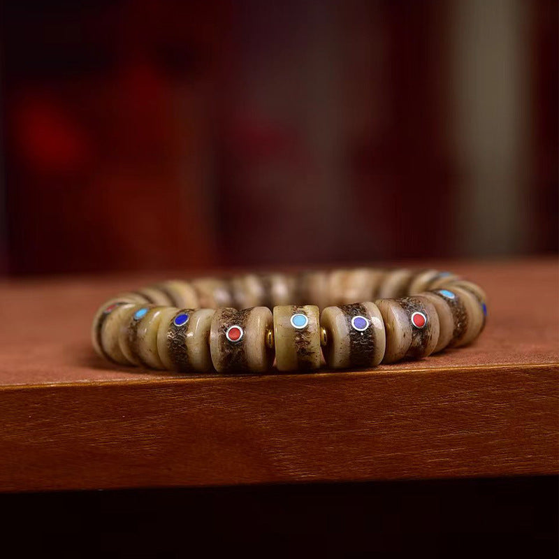 EverestArtstudios Bone Multicolor Inlay Barrel Bead Bracelet