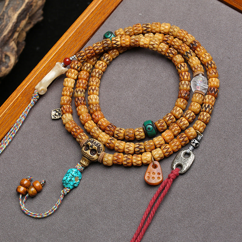 Tibetan backflow bone carving devours 108 Buddha beads, rosary beads, multi-circle bracelets, turquoise materials, glazed accessories, Wenwan