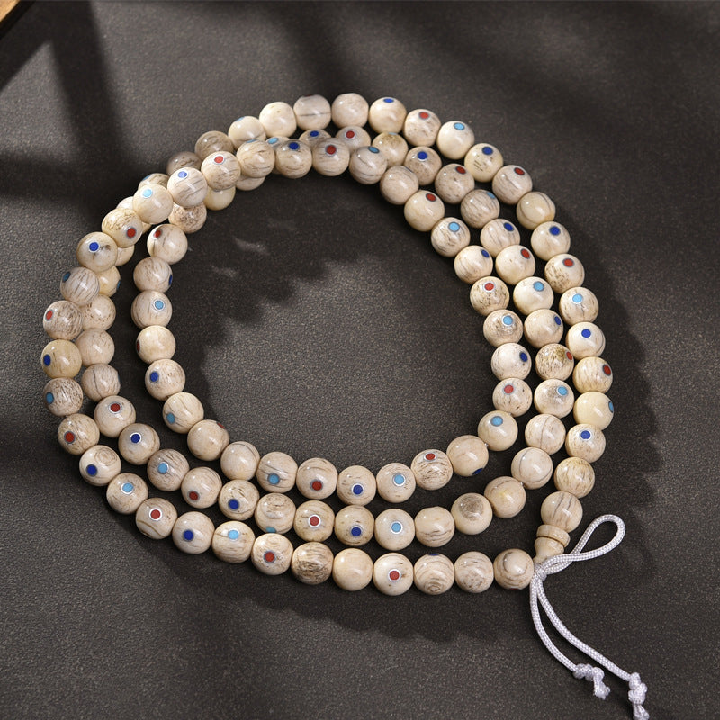 EverestArtstudios Inlaid Bone Round-Bead 108-Bead DIY Mala Strand