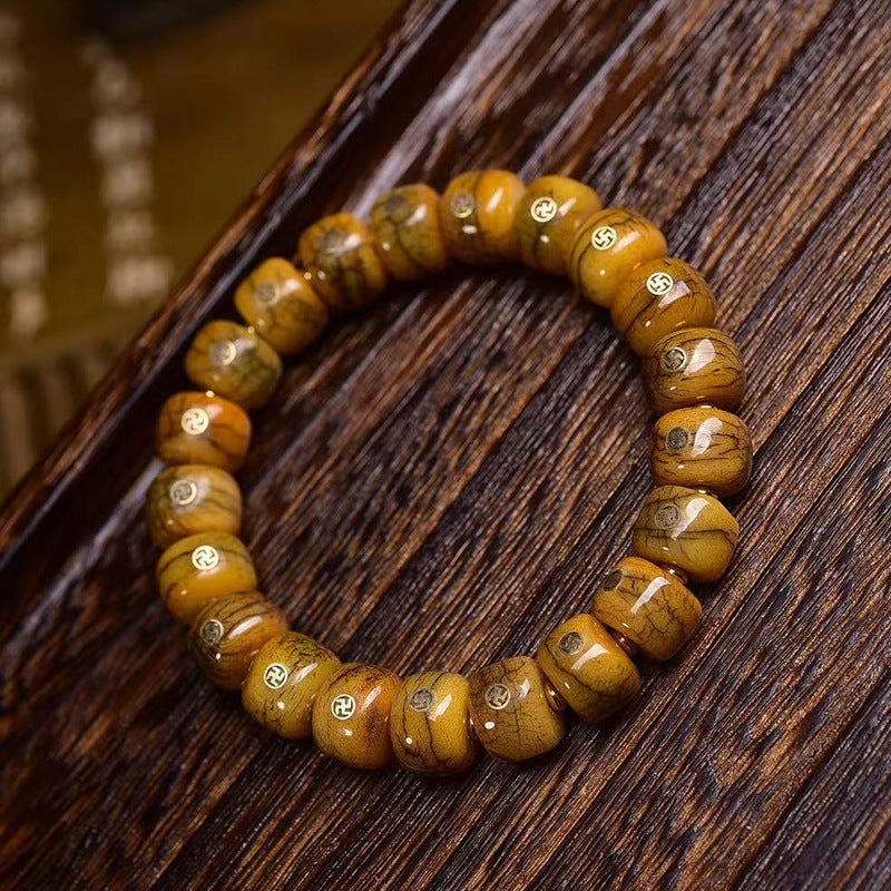 EverestArtstudios Bone Barrel Bead Copper Inlay Bracelet
