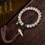 EverestArtstudios Bone Inlaid Bead Agate Dzi-Style Bracelet