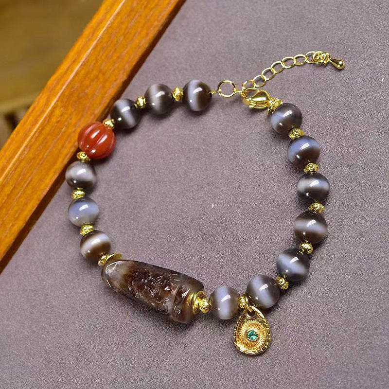 EverestArtstudios Etched Line Bead Agate Accent Bracelet