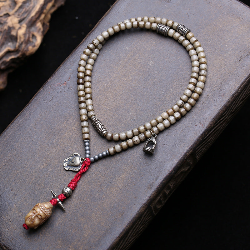 Tibetan reflux bone bucket beads 108 Buddha beads neck hanging old material copper nine-eye clip conch bucket beads accessories