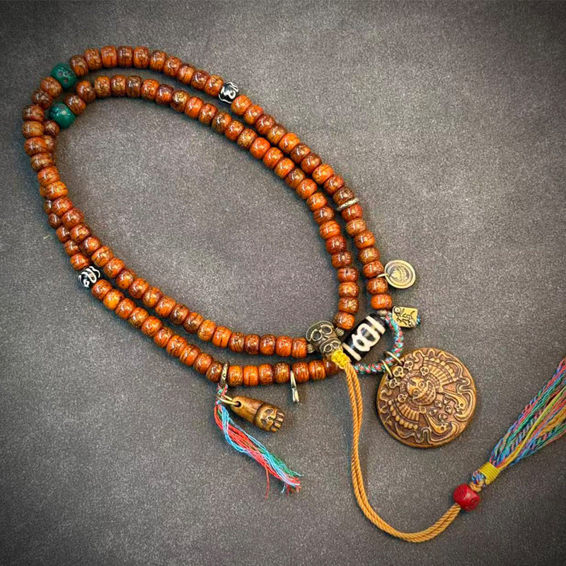EverestArtstudios Tibetan Vintage Yak Bone 108-Bead Mala with Agate and Glass Accents