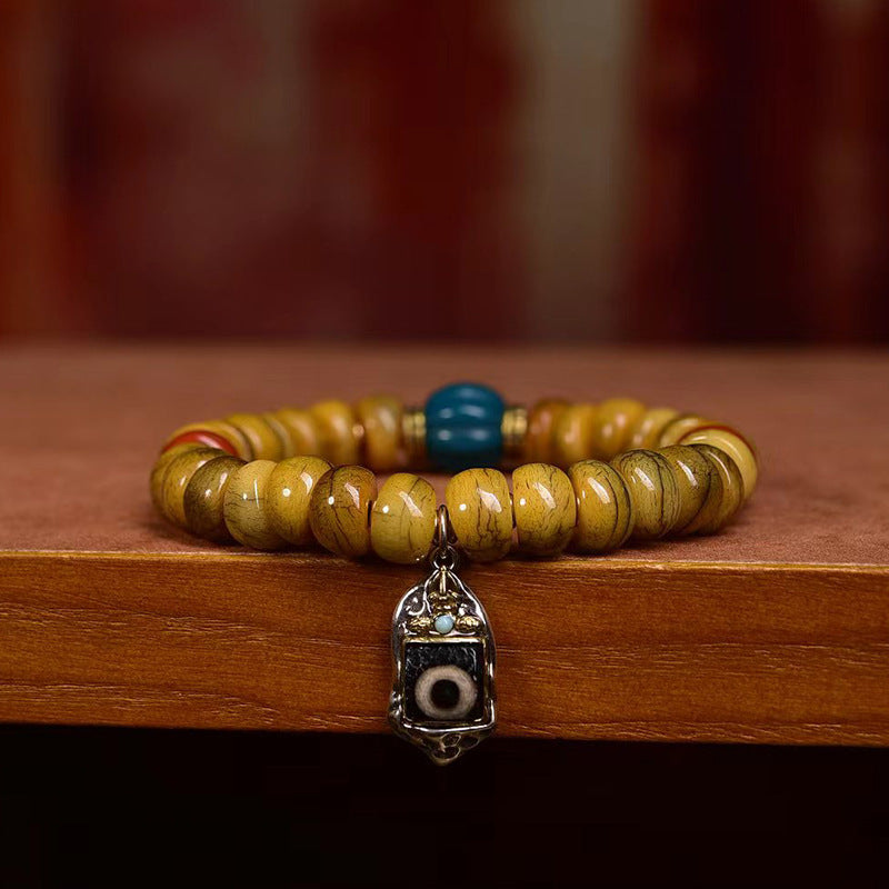EverestArtstudios Yak Bone Sculpted Bead Agate Accent Bracelet