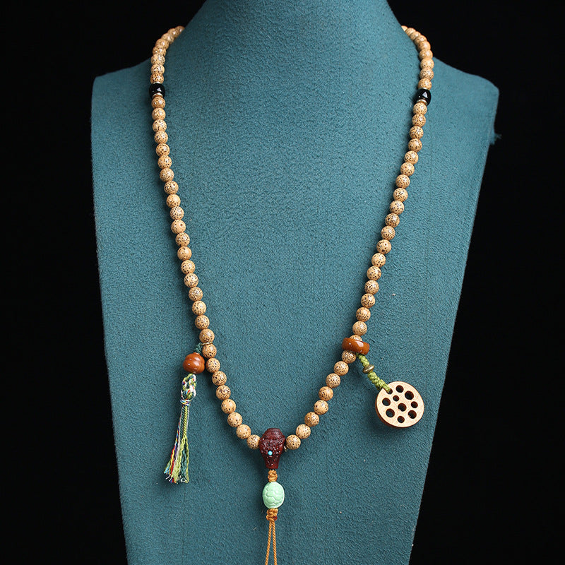 EverestArtstudios Xingyue Bodhi 108-Bead Mala with Sandalwood and Carved Wood Accents