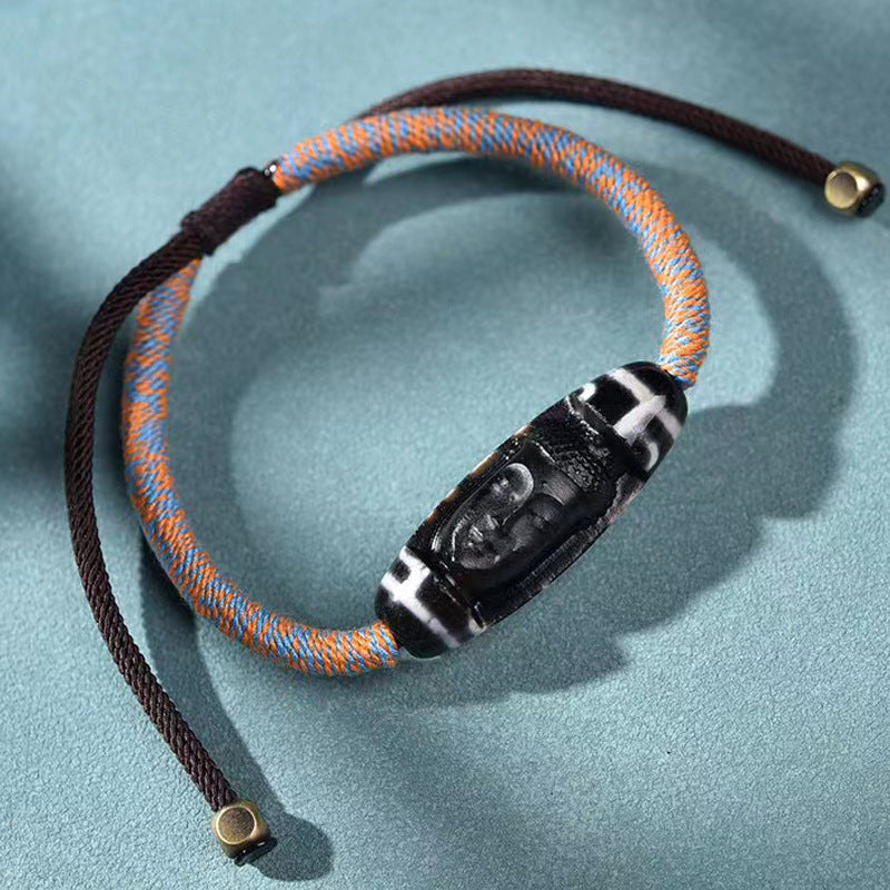 EverestArtstudios Medicine Motif Agate Dzi-Style Woven Bracelet
