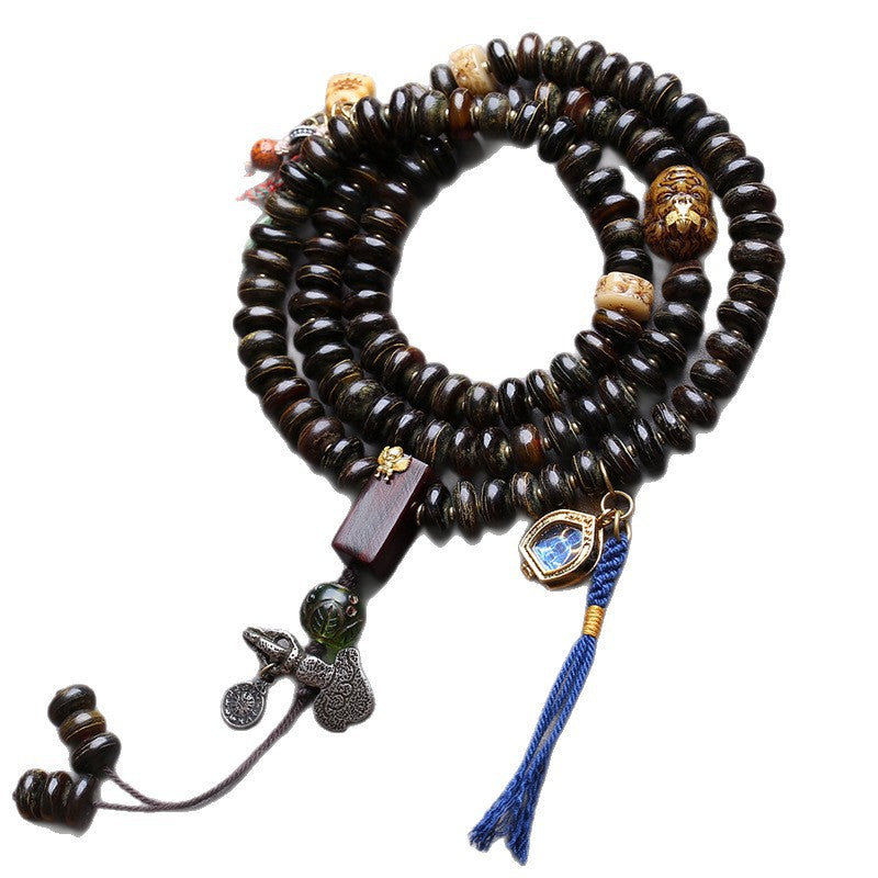 108 Buddha beads in Tibetan area, bamboo silk pattern, Tibetan reflux bone, big black sky sandalwood tee glazed accessories