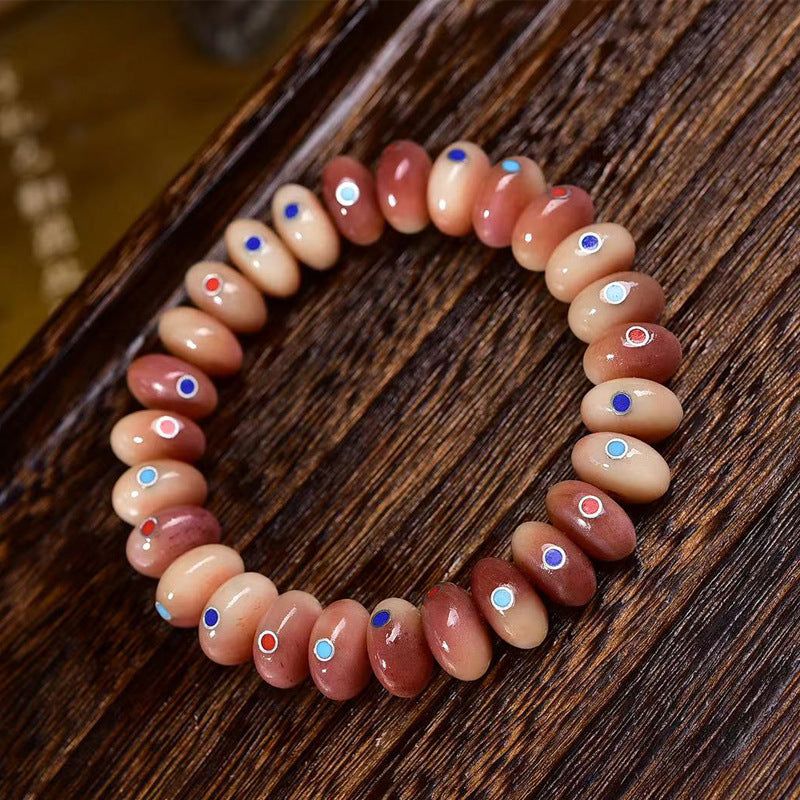 EverestArtstudios Camel Bone Blush Disc Bead Inlay Bracelet