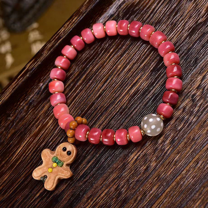 EverestArtstudios Camel Bone Crimson Barrel Bead Agate Bracelet