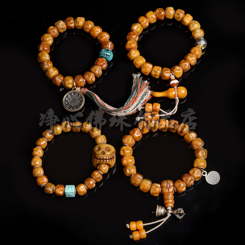 EverestArtstudios Camel Bone Carved Seed-Pattern Gourd Charm Bracelet