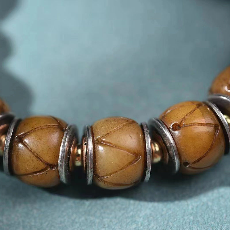 EverestArtstudios Camel Bone Engraved Bead Thangka Charm Bracelet
