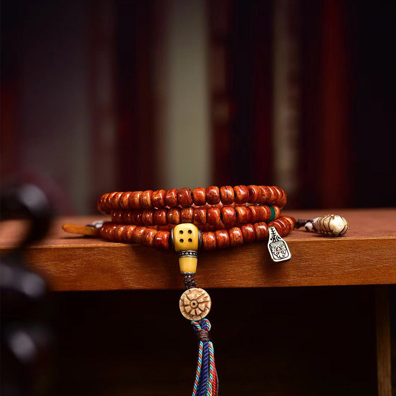 EverestArtstudios Tibetan Vintage Camel Bone 108-Bead Mala with Zaki Lhamo Clip