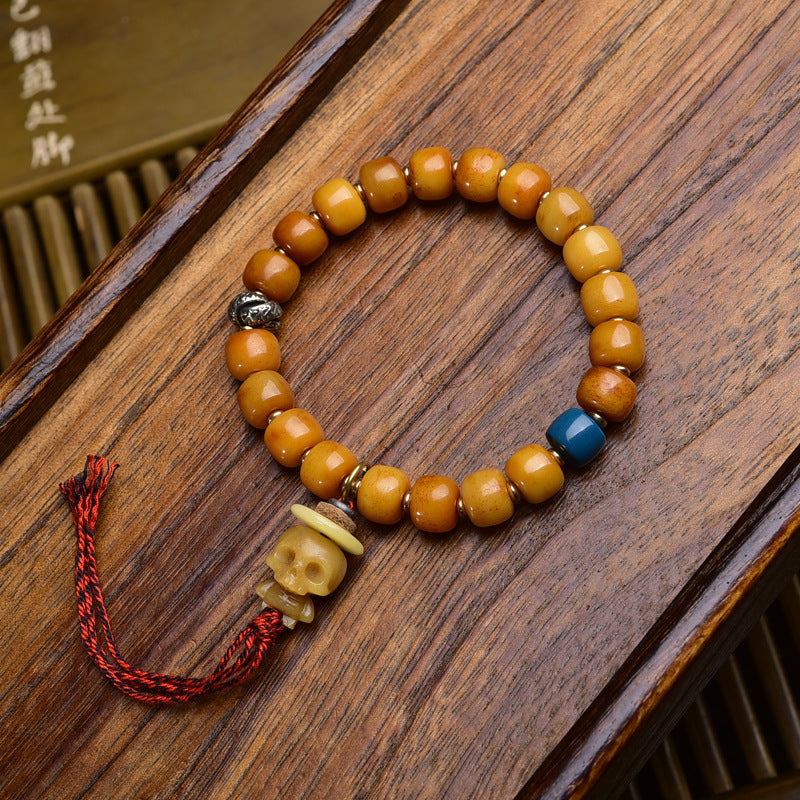 EverestArtstudios Yak Bone Barrel Bead Guanyin Charm Bracelet