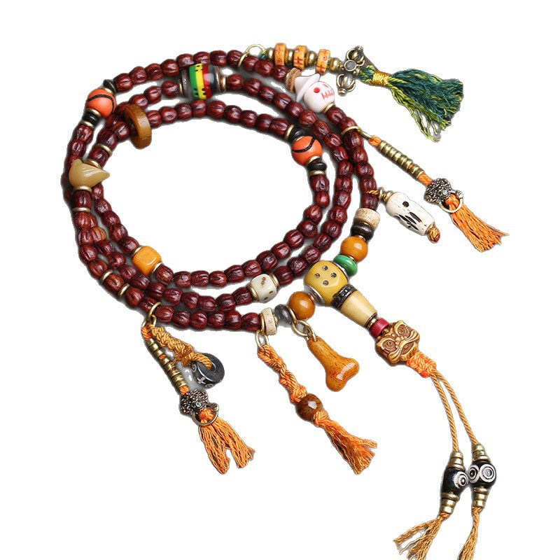 EverestArtstudios Cut Bodhi Seed 108-Bead Mala with Pixiu and Vajra Motif Charms
