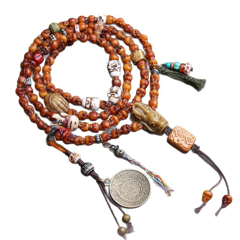 Tibetan reflux bone carving corpse dolin 108 Buddha beads yak bone copper Jiugong Bagua Mani pile side hanging accessories