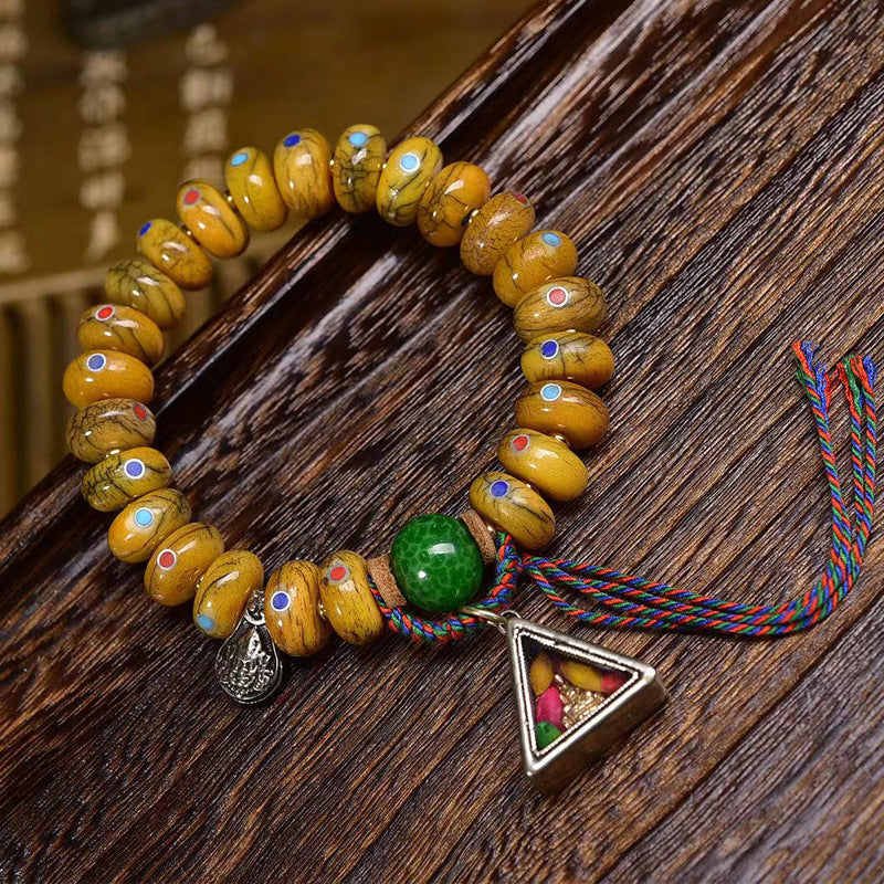 EverestArtstudios Yak Bone Disc Bead Multicolor Inlay Bracelet