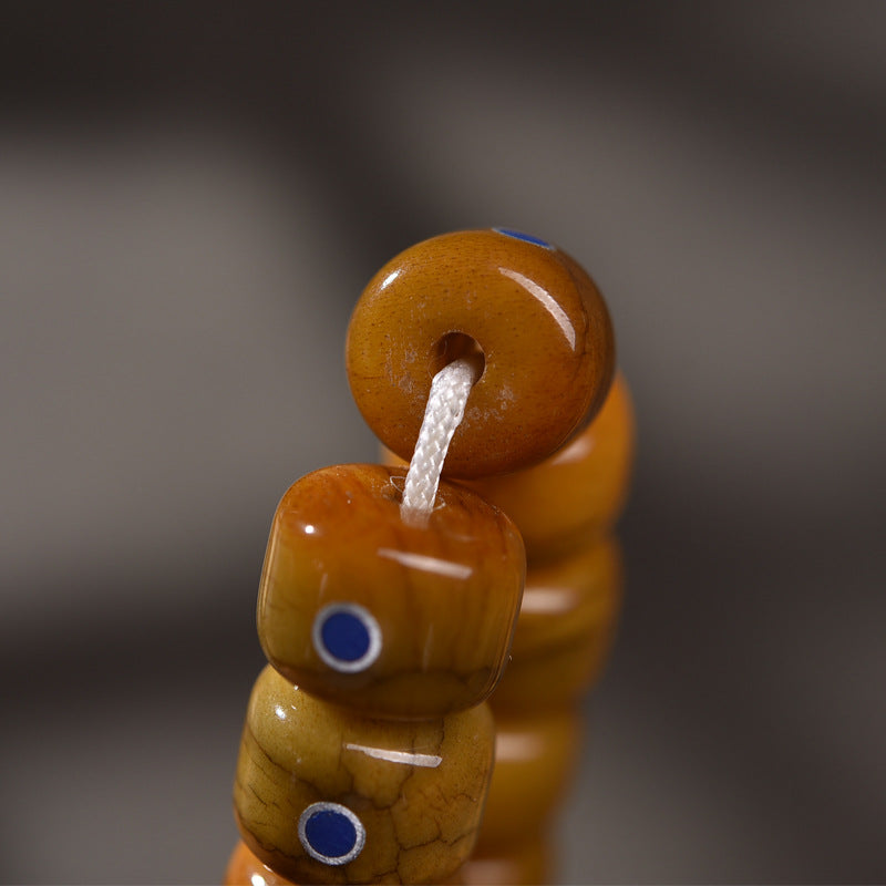 EverestArtstudios Aged Camel Bone and Lapis Inlaid Barrel-Bead 108-Bead DIY Strand
