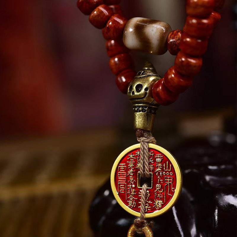 EverestArtstudios Tibetan Vintage Bone 108-Bead Mala with Mountain Ghost Coin