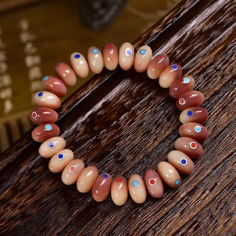EverestArtstudios Camel Bone Blush Disc Bead Inlay Bracelet