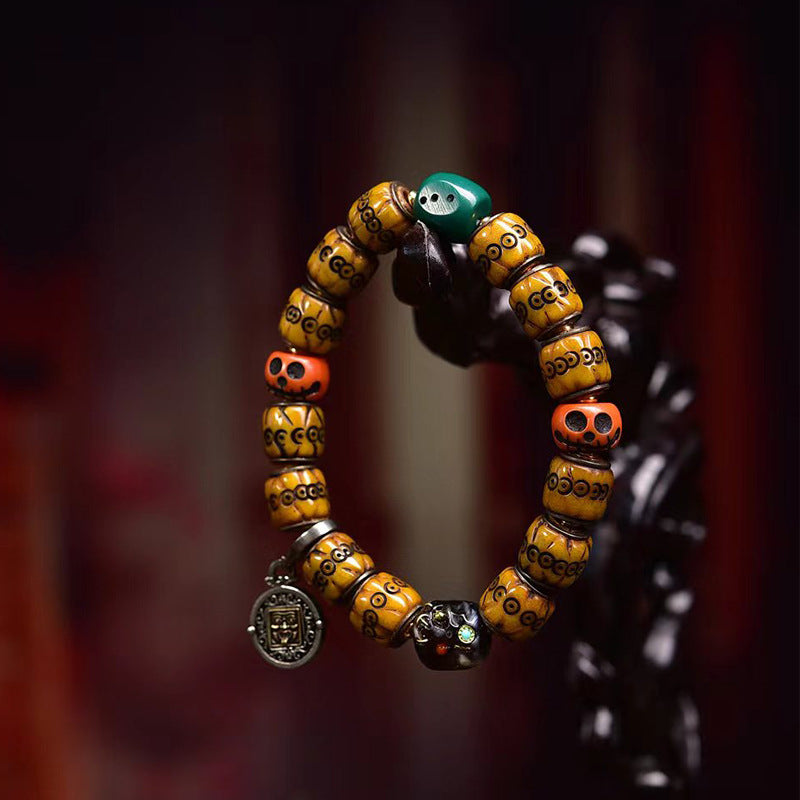 EverestArtstudios Yak Bone Carved Inlay Bead Bracelet