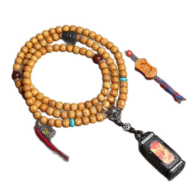 Tibetan Wenwan Star Moon Bodhi Son 108 Buddha Beads Open Old Material Four-sided Small Thangka Buddha Gawu Box Pendant
