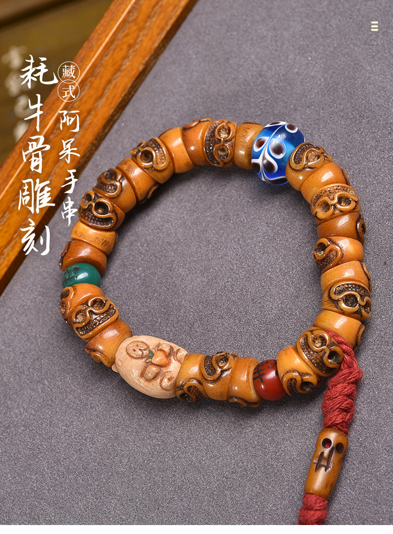 EverestArtstudios Bone Carved Motif Bead Bracelet