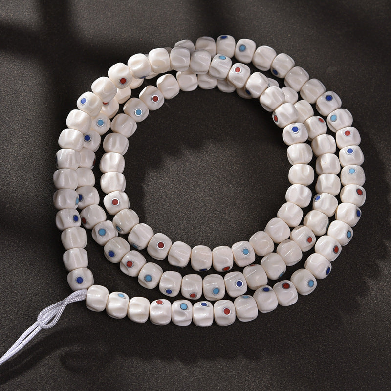 EverestArtstudios Carved Yak Bone and Passion Seed Inlaid 108-Bead DIY Strand