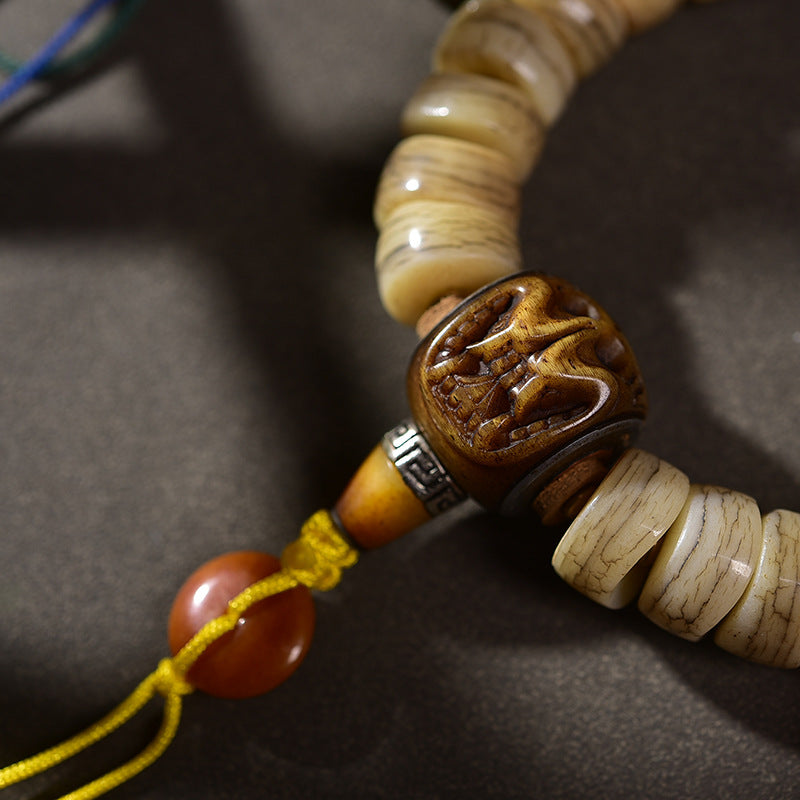 EverestArtstudios Camel Bone Sculpted Bead Dzi-Style Charm Bracelet