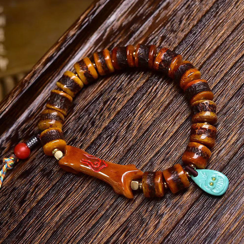 EverestArtstudios Bone Barrel Bead Turquoise Charm Bracelet