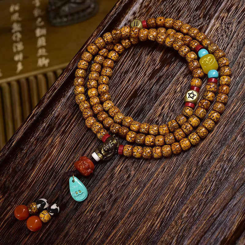 EverestArtstudios Natural Hainan Xingyue Bodhi Red Agate Turquoise 108-Bead Mala