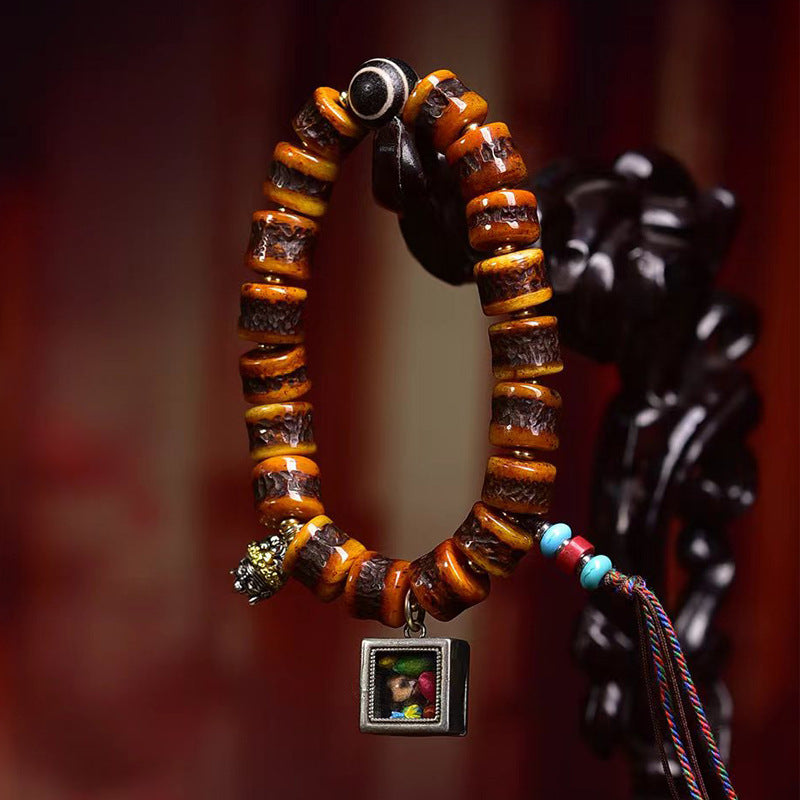 EverestArtstudios Bone Barrel Bead Turquoise Charm Bracelet