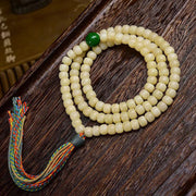 EverestArtstudios Natural Golden-Yellow Camel Bone Barrel-Bead 108-Bead Mala