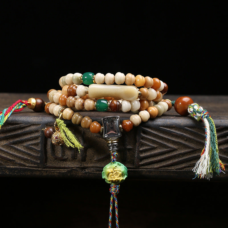 Natural Dragon Ridge Bodhi 108 Buddha Beads Multi-circle Bracelet Tibetan Wenwan Silver Tee Agate Monkey Head Gourd Accessories